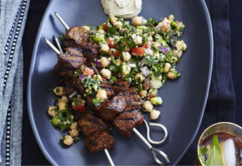 Beef Skewer with Tabouli Salad over Cauliflower Rice