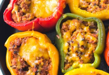 Ground Turkey Stuffed Bell Peppers with Cilantro Rice and Zucchini