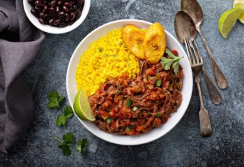 Ropa Vieja (Shredded Beef) with Yellow Rice Pilaf and Plantains
