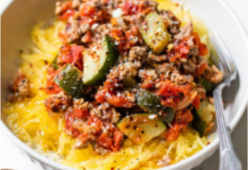 Italian Seasoned Turkey Picadillo with Spaghetti Squash and Lemon Garlic Green Beans