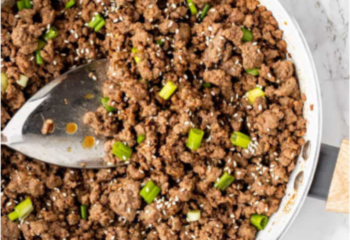 Honey Almond Sesame Ground Beef with Broccoli and Green Beans