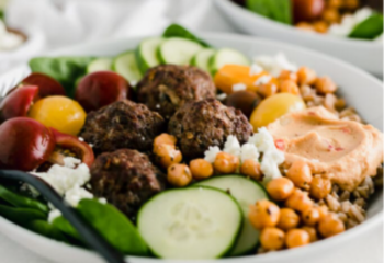 Greek Vegan Meatballs with Cauliflower Rice & Lemongrass Tahini
