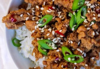 Korean BBQ Ground Turkey Stir Fry with Peanuts, Cauliflower Rice & Green Beans